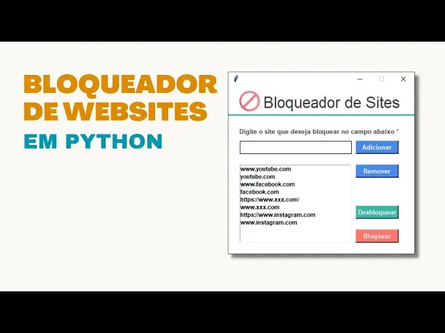 'Video thumbnail for Como criar um Bloqueador de Sites em Python com Tkinter'
