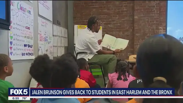 'Video thumbnail for Jalen Brunson helps NYC students with charitable organization'