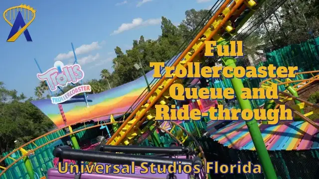 'Video thumbnail for Full Trolls Trollercoaster Queue and Back Row Ride-through in DreamWorks Land'