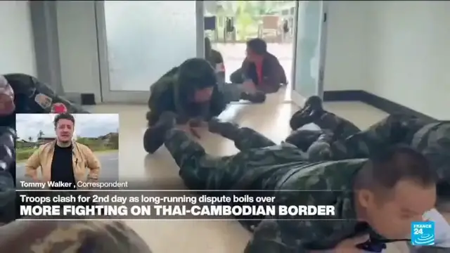 'Video thumbnail for 100,000 flee Thai-Cambodian border as troops clash for second day'