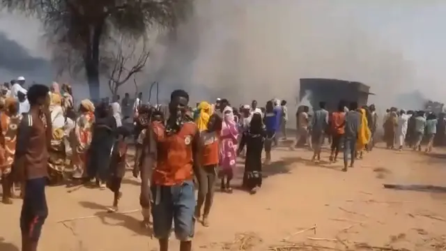 'Video thumbnail for Fire guts Darfur camp amid escalating Sudan war'