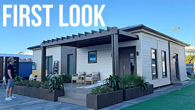 'Video thumbnail for Kerry Tarnow: modulux prefab home tour: steel frame design, las vegas model, $115/sq ft'