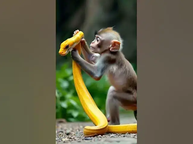 'Video thumbnail for Poor Baby Monkey vs Snake #babymonkey #monkeyvideo #monkeyvssnake #snakevideo #yellowsnake'