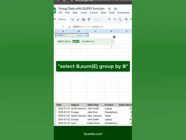 'Video thumbnail for Summarize Data using Google Sheets QUERY function'