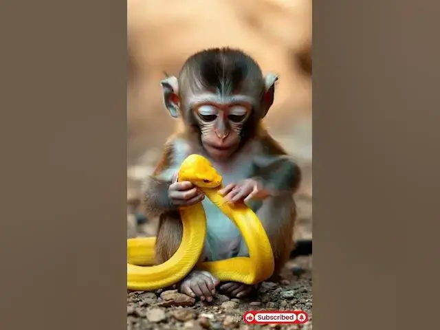 'Video thumbnail for Baby Monkey Playing With Snake #babymonkey #monkeyvideo #monkeyvssnake #snakevideo #yellowsnake'