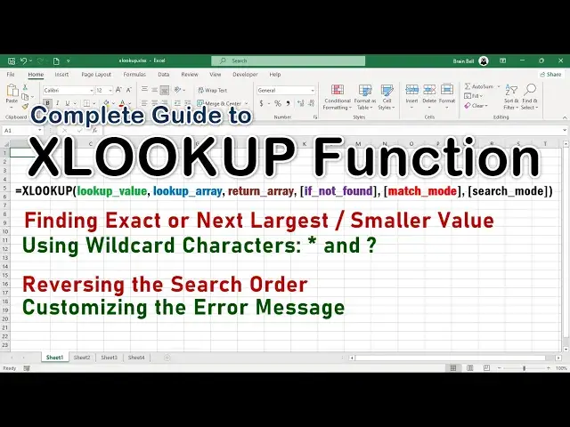 'Video thumbnail for Excel XLOOKUP Function - Perform Advanced Lookups using Match and Search Modes'