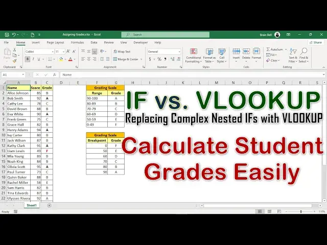 'Video thumbnail for Calculate Student Grades Easily: Simplify IFs with VLOOKUP in Excel'