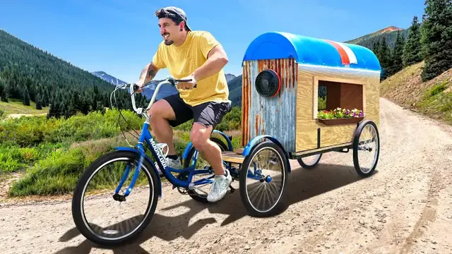 'Video thumbnail for Jake Carlini: i built a trash rv camper bike!'