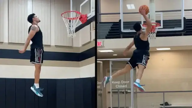 'Video thumbnail for 6'2 Isaiah Rivera and 6'0 John Evans Dunk Session: Rim Height 9'11.25"'