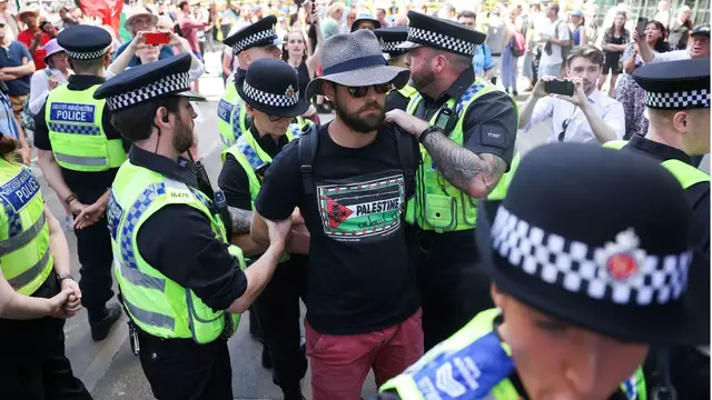 'Video thumbnail for UK police arrest dozens at protests against Palestine Action ban'