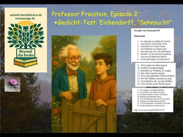 'Video thumbnail for Gedichte = so einfach? Prüfung der B+G+G-These unseres "Prof." Freistein: Eichendorff, Sehnsucht'
