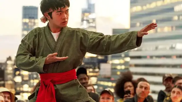 'Video thumbnail for Ben Wang, Ralph Macchio and Jackie Chan premiere latest 'Karate Kid' film'