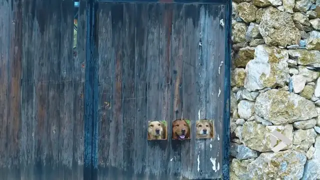 'Video thumbnail for VV4990 Door seems to grow three golden retriever heads'