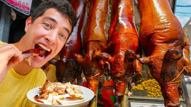 'Video thumbnail for Filipino Street Food!! Manila’s #1 LECHON  CRAZY Philippines Food Tour in La Loma!!​'