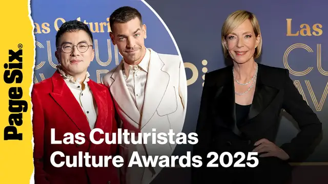 'Video thumbnail for See the looks at the Las Culturistas Culture Awards: Bowen Yang, Matt Rogers, Allison Janney, more'