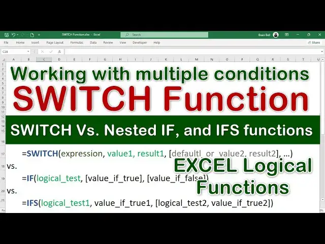 'Video thumbnail for Master the SWITCH Function in Excel: Compare with IF & IFS for Better Results'
