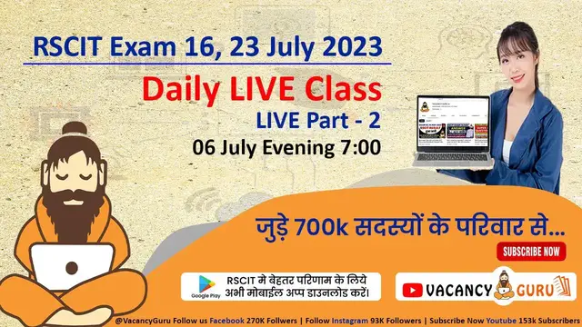 'Video thumbnail for RSCIT Live Class 02 | RSCIT 16 July 2023 | RSCIT Exam Important Question RSCIT Computer Course Hindi'