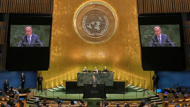 'Video thumbnail for UN summit pushes for two-state solution amid US, Israel boycott'