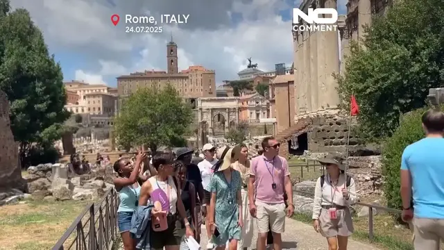 'Video thumbnail for Rome swelters as tour guides and tourists struggle in extreme heat'