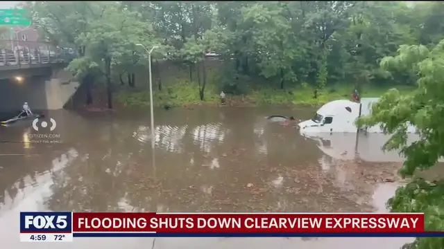 'Video thumbnail for Flash flood warning in effect for NYC, parts of LI; flooding shuts down Clearview Expy.'