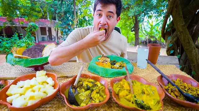 'Video thumbnail for Sri Lankan Village Food  FISHERMAN LOTUS LEAF LUNCH + Unique Roti in Sri Lanka!'