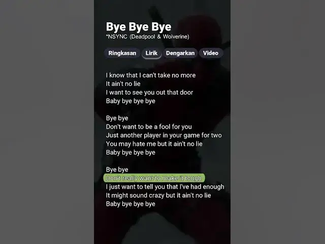 'Video thumbnail for Bye Bye Bye - *NSYNC (Deadpool & Wolverine) - (Lyrics) #byebyebye #lyrics'