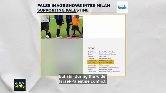 'Video thumbnail for False image shows Inter Milan supporting Palestine with flag'