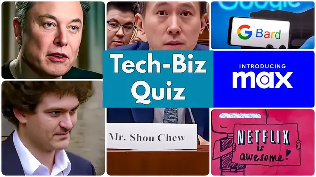 'Video thumbnail for Google's Bard, Musk's Loss, TikTok troubles, HBO Max rebrands | April 2023 Tech-Biz News Quiz 🤔'