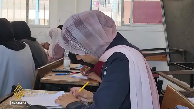 'Video thumbnail for Learning under Israeli bombardment: High school students to sit final exams online'