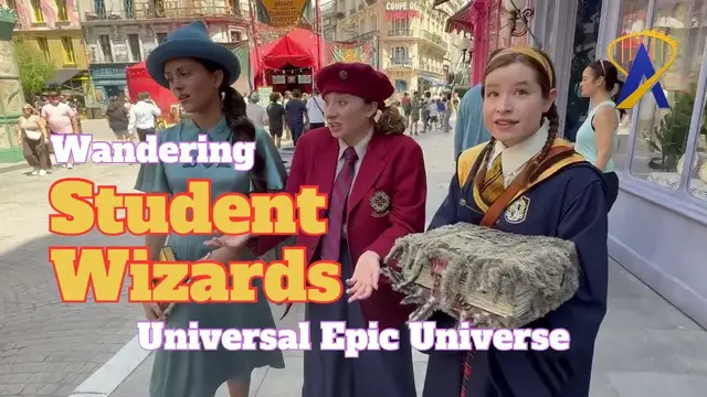 'Video thumbnail for Students from Beauxbatons, Hogwarts and Ilvermorny Wandering the Wizarding World of Harry Potter'