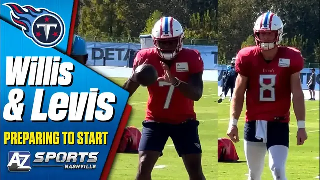 'Video thumbnail for Titans Will Levis, Malik Willis prepare for Falcons, amidst QB drama'
