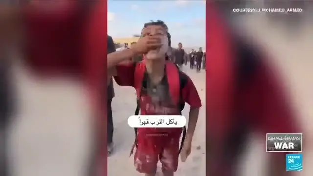 'Video thumbnail for "We are eating sand instead of bread," says 12-year-old Palestinian boy amid starvation'