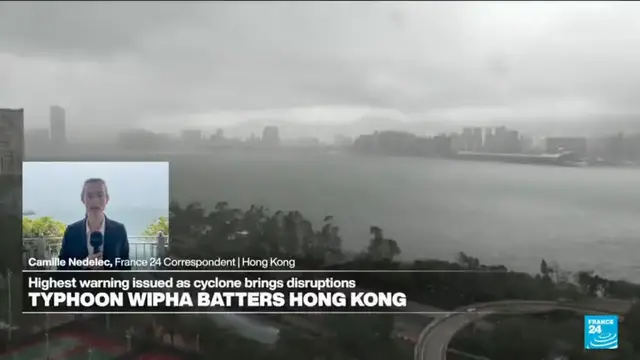 'Video thumbnail for Typhoon Wipha batters Honk Kong and brings disruptions'