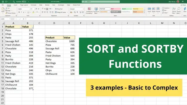 'Video thumbnail for Excel SORT and SORTBY Functions - 3 Examples of Excel Sort Formulas'