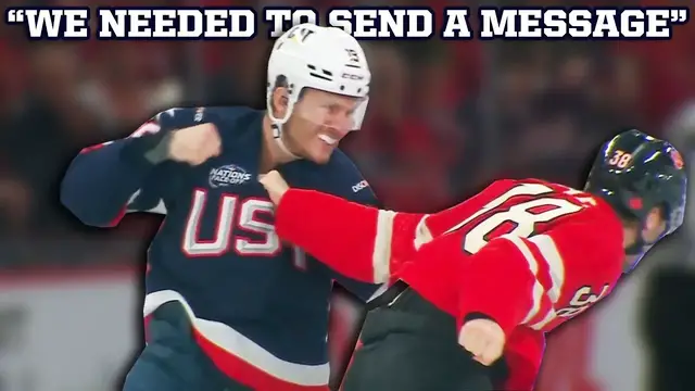 'Video thumbnail for USA and Canada drop gloves three times in first nine seconds of 4 Nations game, a breakdown'