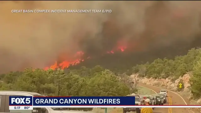 'Video thumbnail for Wildfires spread across Grand Canyon'