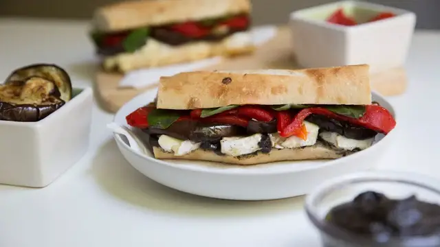 'Video thumbnail for Mediterranean Eggplant Panini Recipe'