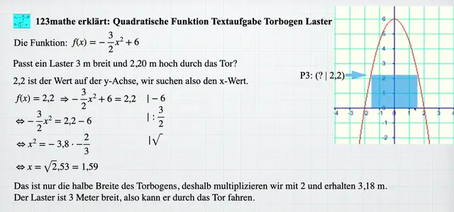 'Video thumbnail for Quadratisch Funktion Textaufgabe Laster passt'