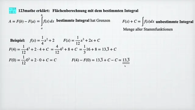 'Video thumbnail for Bestimmtes Integral mit F(x) berechnen'