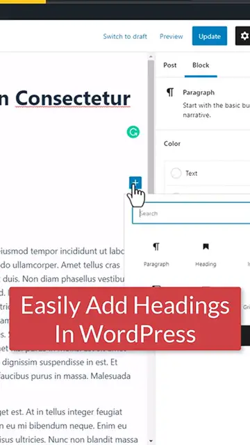 'Video thumbnail for How to Quickly Add Heading Block in WordPress'