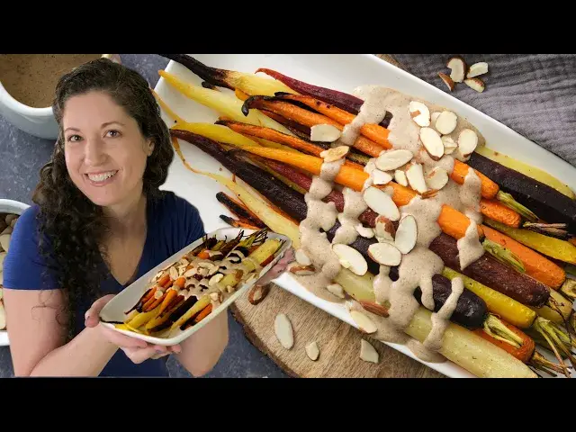 'Video thumbnail for Vegan Roasted Carrots Recipe (Maple-Glazed with Cashew-Tahini Sauce)'