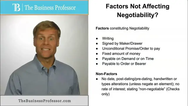 'Video thumbnail for Negotiable Instrument - Factors Affecting Negotiability'