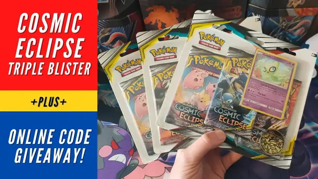 'Video thumbnail for Cosmic Eclipse Triple Blister Pack Opening & Online Code Giveaway'
