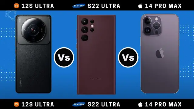 'Video thumbnail for iPhone 14 Pro Max vs Xiaomi 12S Ultra vs Samsung S22 Ultra'