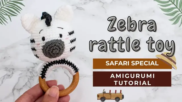 'Video thumbnail for How to Crochet a Baby Rattle: Zebra amigurumi teething ring tutorial'