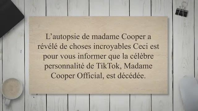 'Video thumbnail for Madame Cooper est mort d'un problème au niveau de sang'