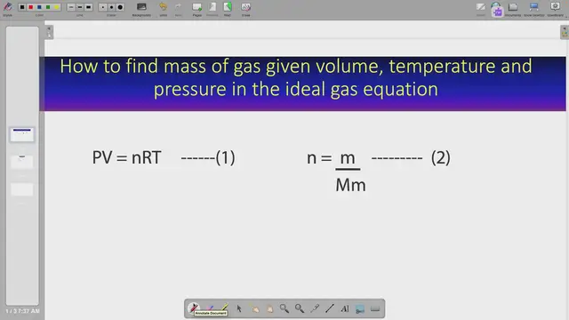 'Video thumbnail for How to find mass of gas given volume, temperature and pressure in the ideal gas equation'