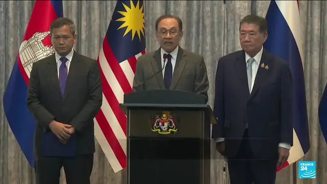 'Video thumbnail for Thailand and Cambodia agree to ceasefire to end deadly border row'