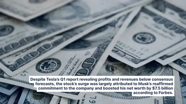'Video thumbnail for Elon Musk's Wealth Skyrockets By Billions As Tesla Stock Rallies After Billionaire CEO Steps Back From DOGE'