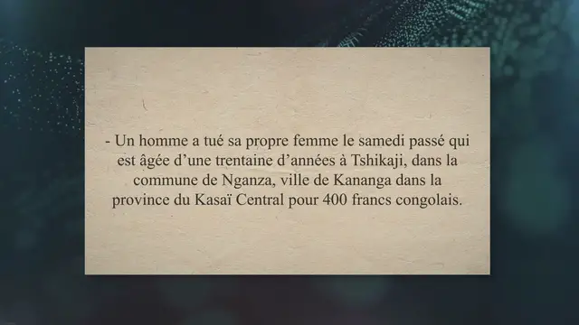 'Video thumbnail for Elle decide d’eliminer sa femme à cause de 400 Francs congolais q'